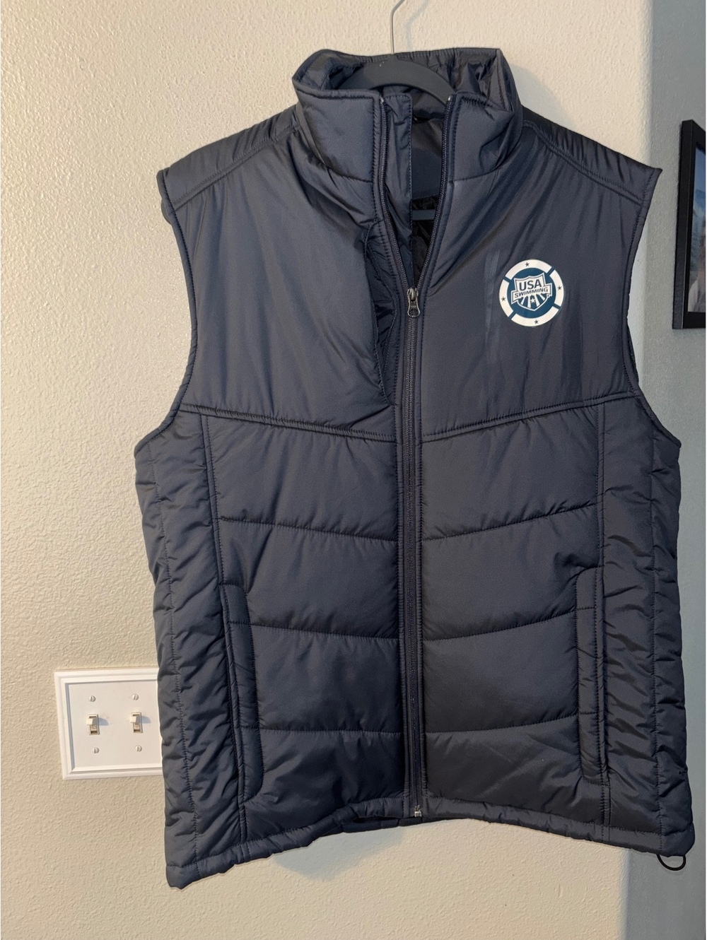 Port Authority USA Swimming Puffy Vest Navy Blue Men's Large L Puffer J709 READ